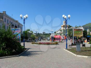 View on the street of resort city of Berdyansk