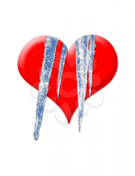 the image of red callous heart with cold icicles isolated on the white background