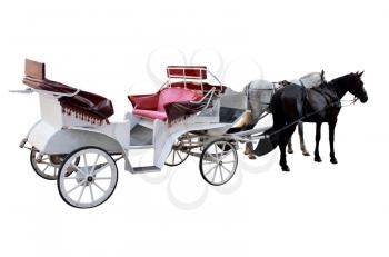 promenade coach with two harnessed horses isolated on white