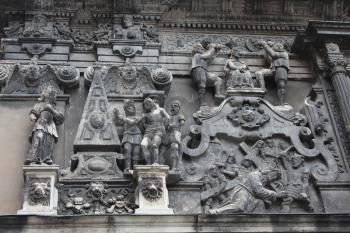 nice sculptures and figures on the church wall