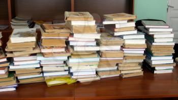 big heap of books in the library