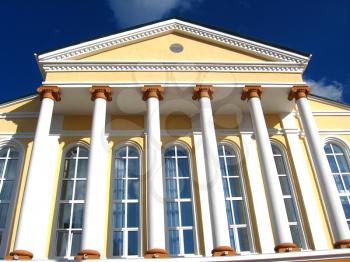 Architectural ensemble of great building with white columns