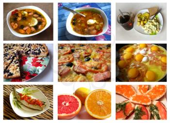 Collage from photos of various dishes for restaurant