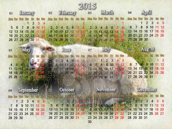 beautiful calendar for 2015 year with sheep on the grass on the background