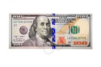 new hundred dollar bank notes isolated on the white background