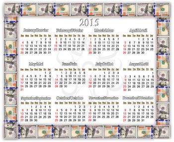 Frame from the dollars isolated on the white and calendar for 2015 year