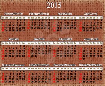 usual office calendar for 2015 year with stripes of hessian