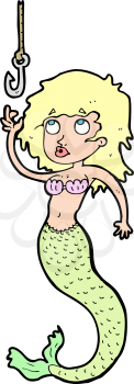 Royalty Free Clipart Image of a Mermaid with Fish Hook