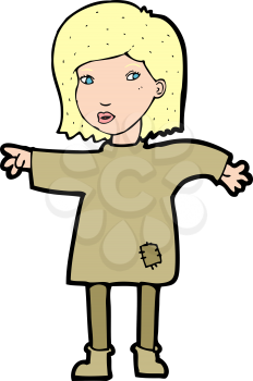 Royalty Free Clipart Image of a Girl in Clothing with Patches