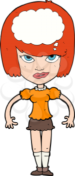 Royalty Free Clipart Image of a Red Haired Girl with Thought Bubble