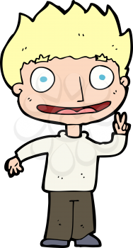 Royalty Free Clipart Image of a Boy Making a Peace Sign