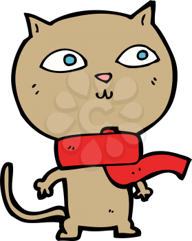 Royalty Free Clipart Image of a Cat Wearing a Scarf