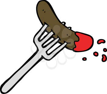 Royalty Free Clipart Image of a Pickle Dipped in Ketchup