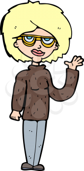 Royalty Free Clipart Image of a Woman Wearing Glasses Waving