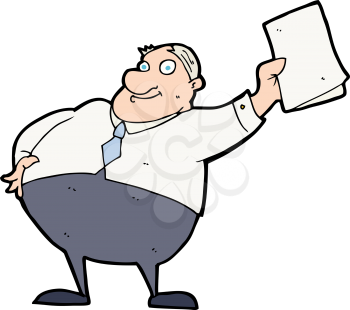 Royalty Free Clipart Image of a Large Businessman Holding a Paper