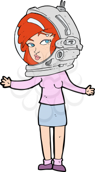 Royalty Free Clipart Image of a Woman Wearing an Astronaut Helmet