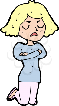 Royalty Free Clipart Image of an Annoyed Woman Kneeling