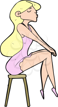 Royalty Free Clipart Image of a Woman Sitting on a Stool