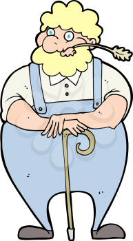Royalty Free Clipart Image of a Farmer Leaning on a Walking Stick