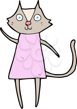 Royalty Free Clipart Image of a Cat in a Dress Waving