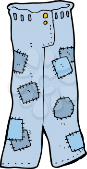 Royalty Free Clipart Image of a Pair of Patched Up Jeans