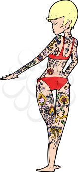 Royalty Free Clipart Image of a Tattooed Woman in a Bikini