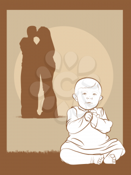 Illustration of a New Baby and a Happy Couple