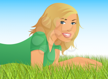 Beautiful Young Woman Relaxing in the Grass