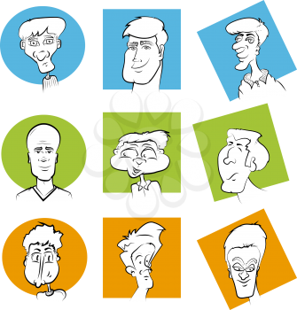 Set of Various Cartoon Character Faces
