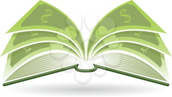 Illustration of an open book with dollar pages