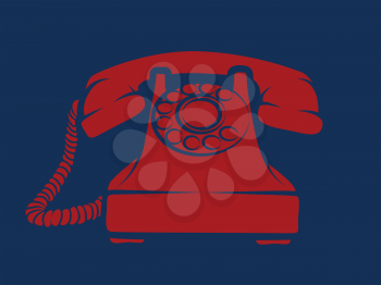 Old fashioned red phone on navy background
