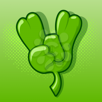 Four leaf clover making the classic rock on hand gesture