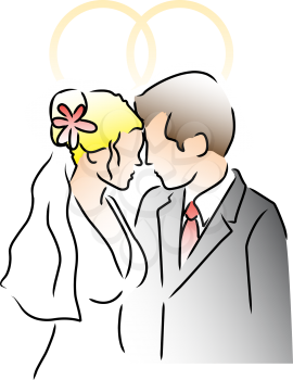 Wedding couple illustration with gold rings