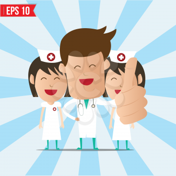 Cartoon doctor and nurse smile and  show thumb up - Vector illustration - EPS10