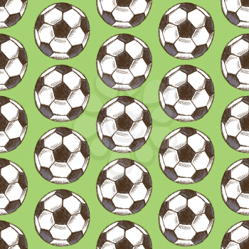 Sketch football ball, vector vintage seamless pattern

