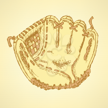 Sketch baseball glove, vector vintage background eps 10
