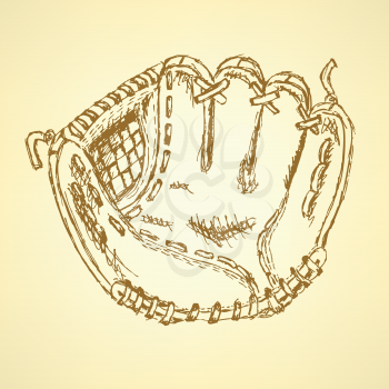 Sketch baseball glove, vector vintage background eps 10
