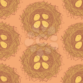 Sketch nest in vintage style, vector sea,less pattern
