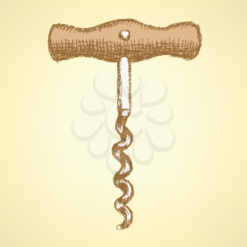 Sketch cute corkscrew in vintage style, vector