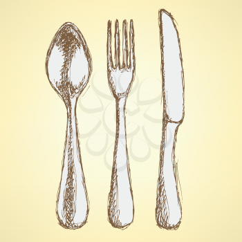 Sketch utencil set in vintage style, vector