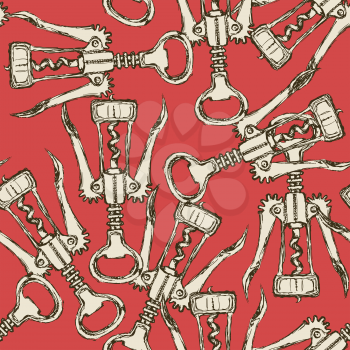Sketch cute corkscrew in vintage style, vector seamless pattern


