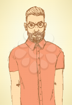 Sketch handsome hipster guy in vintage style, vector

