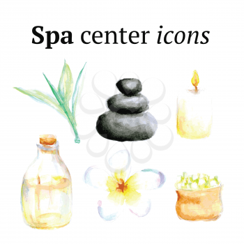 Watercolor spa icons in vintage style, vector