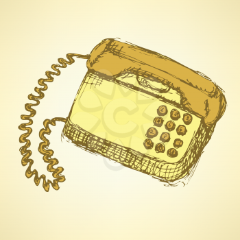Sketch retro phone in vintage style, vector