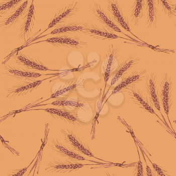 Sketch wheat bran in vintage style, vector seamless pattern

