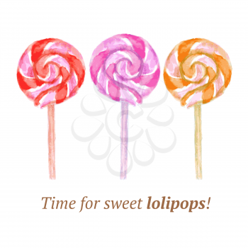Watercolor tasty lollipop in vintage style, vector