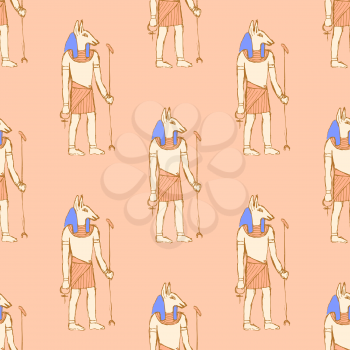 Sketch Anubis in vintage style, vector seamless pattern