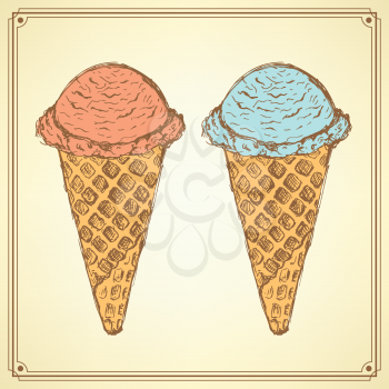 Sketch icecream cone in vintage style, vector