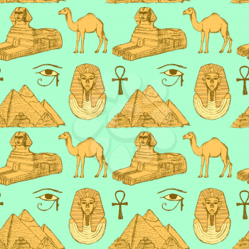 Sketch Egyptian seamless pattern in vintage style, vector