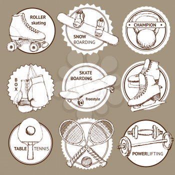 Sketch sports set of logotypes in vintage style, vector